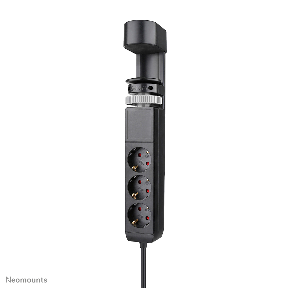 Neomounts VOLT DS22-840BL6 Tischsteckdose mit Klemme - 2 x USB-C (20W), 1x USB-A (18W), 3 x 230V. Steckdose Typ F 3680 Watt- 1,4 m Kabel - Schnellladung - schwarz