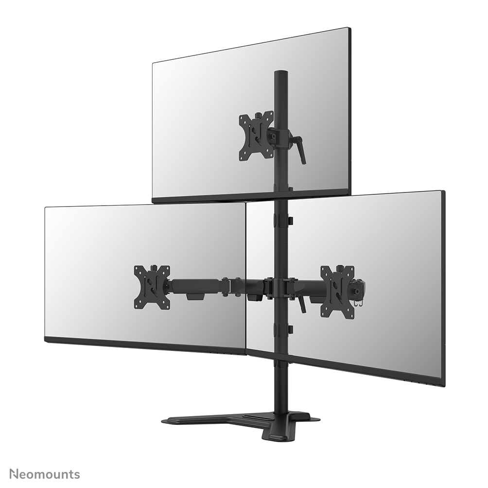 Neomounts DS45-600BL2-1 Monitorständer für drei Bildschirme - 10-32" - 0-5 kg | 11 lbs (3x) - 90° neigbar - 360° drehbar - 180° schwenkbar - VESA 75x75 - 180°-Stopp - Schwarz