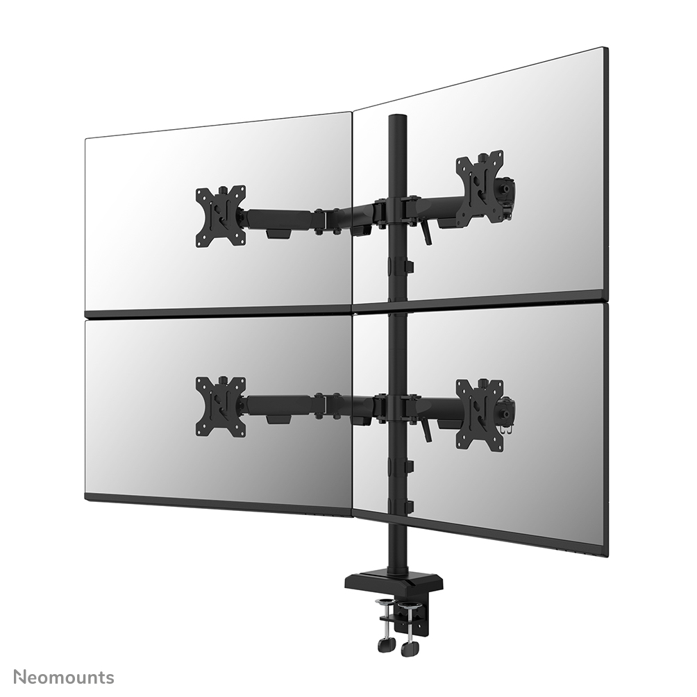 Neomounts DS60-600BL2-2 Quadruple-Monitorarm für vier Bildschirme - 10-32" - 0-8 kg | 17,6 lbs (4x) - 90° neigbar - 360° drehbar - 180° schwenkbar - VESA 75x75 - 180°-Stopp - Schwarz