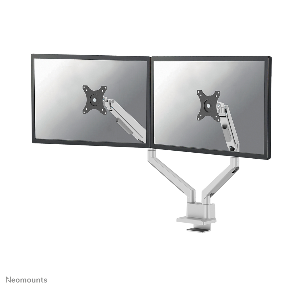 Neomounts NEXT Slim DS70-250SL2 Monitorarm 2 Bildschirme - 17-32" - 1-9 kg/Bildschirm (Curved 8 kg/Bildschirm) - Gasfeder - 180°-Stopp - Topfix - Easy Install-Modell - 100% plastikfreie Verpackung - silber