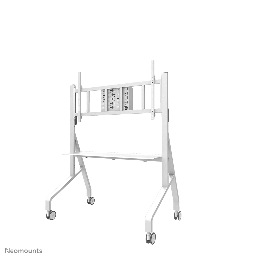 Neomounts MOVE Go XL FL50-575WH1 TV-Trolley - 65-110" - max 125 kg - manuell H 129-139 cm - VESA 100x100-1100x600 - inkl. Hardwareablage - abschließbar (exkl. Schloss) - TÜV-zertificiert - Rapid Install-Modell inkl. Montagehilfe - Videobar-Kit optional verfügbar - weiß